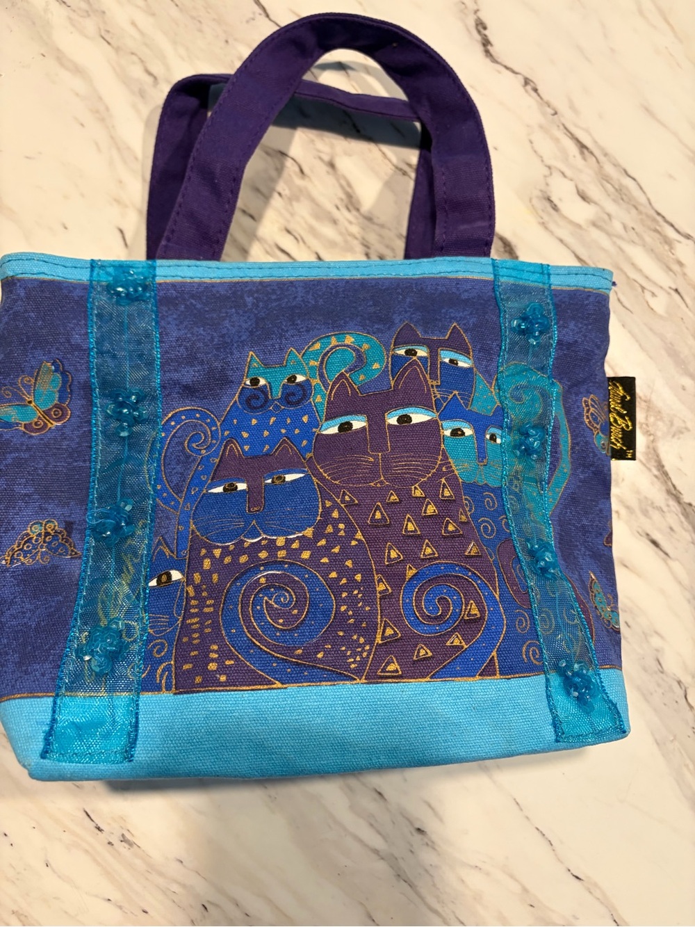 Laurel Burch indigo cats small tote
